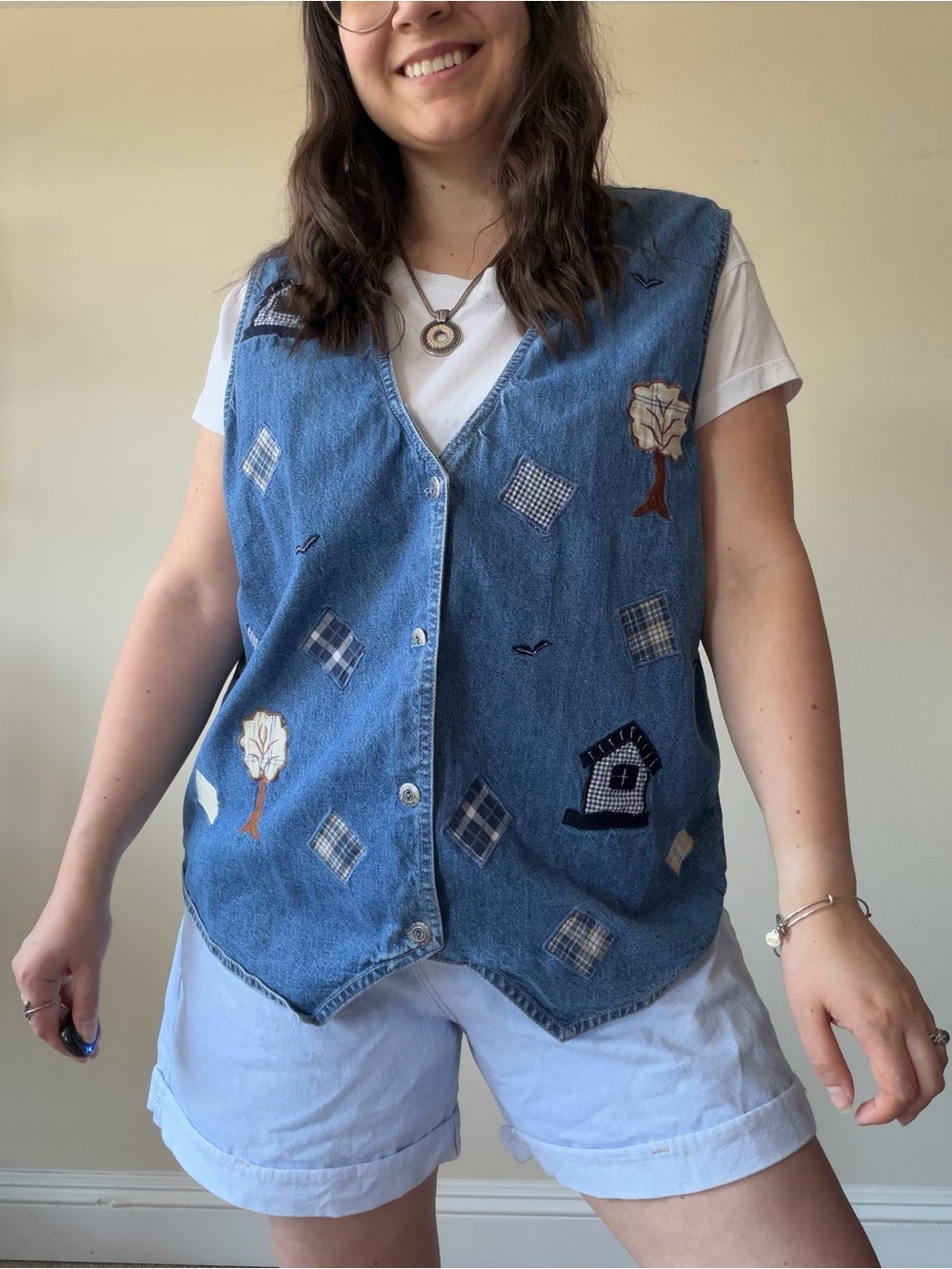 Vintage Blue Denim Patchwork Cottagecore Vest